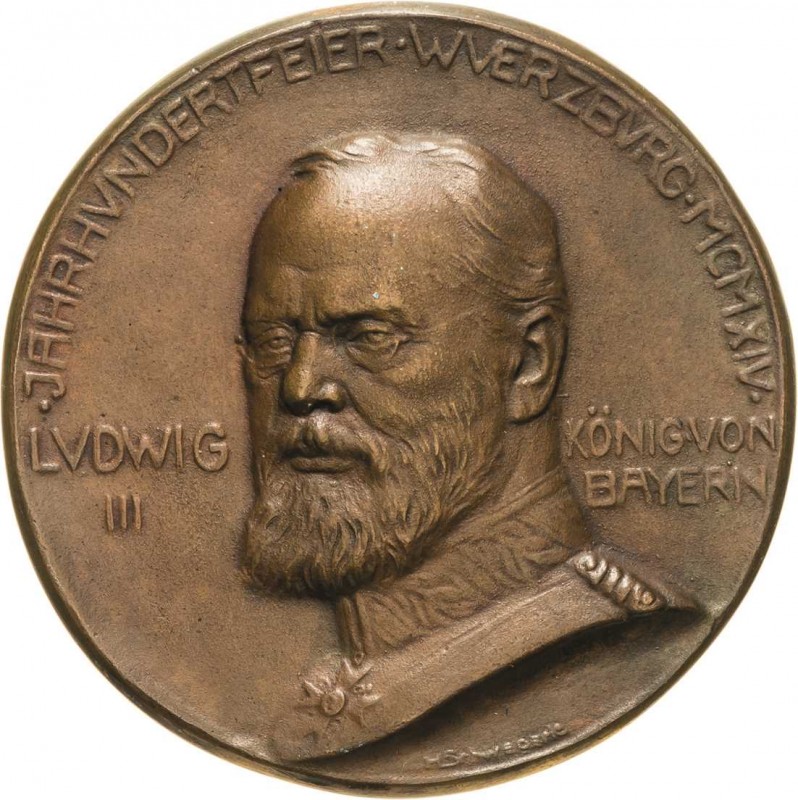 Würzburg-Stadt
 Einseitige Bronzegussmedaille 1914 (H. Schwegerle) Jahrhundertf...