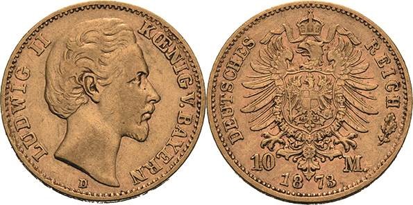 Bayern
Ludwig II. 1864-1886 10 Mark 1873 D Jaeger 193 Fast sehr schön/sehr schö...