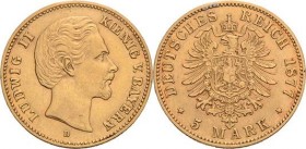 Bayern
Ludwig II. 1864-1886 5 Mark 1877 D Jaeger 195 Kl. Henkelspur, sehr schön+