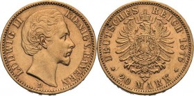 Bayern
Ludwig II. 1864-1886 20 Mark 1876 D Jaeger 197 Sehr schön-vorzüglich