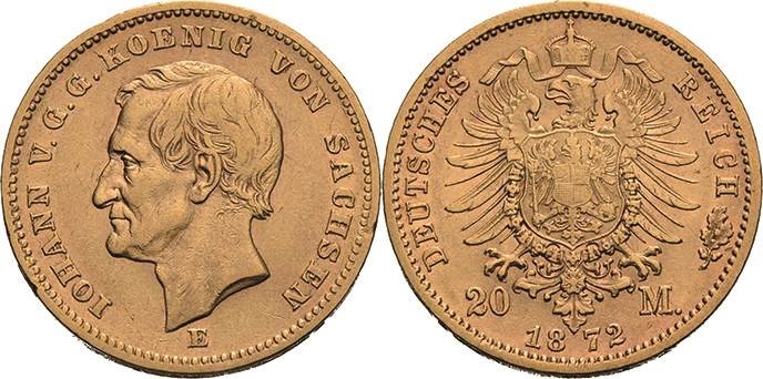 Sachsen
Johann 1854-1873 20 Mark 1872 E Jaeger 258 Sehr schön