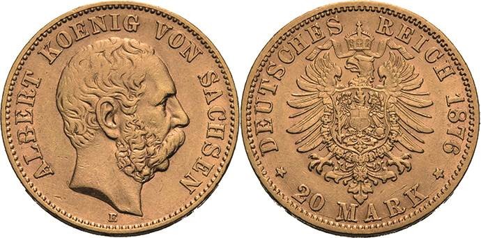 Sachsen
Albert 1873-1902 20 Mark 1876 E Jaeger 262 Sehr schön/sehr schön+