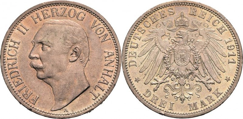 Anhalt
Friedrich II. 1904-1918 3 Mark 1911 A Jaeger 23 Kl. Randfehler, sehr sch...