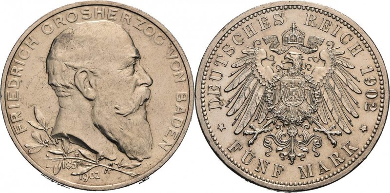 Baden
Friedrich I. 1856-1907 5 Mark 1902 (G) Regierungsjubiläum Jaeger 31 Min. ...
