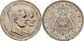 Braunschweig-Lüneburg
Ernst August 1913-1918 3 Mark 1915 A Mit Lüneburg - Regierungsantritt und Hochzeit Jaeger 57 Vorzüglich-Stempelglanz