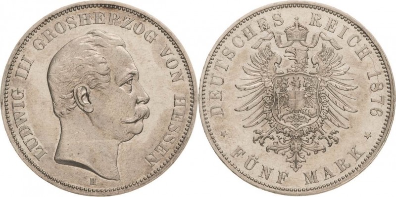 Hessen
Ludwig III. 1848-1877 5 Mark 1876 H Jaeger 67 Felder leicht geglättet, s...