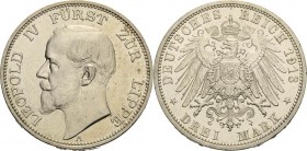 Lippe
Leopold IV. 1904-1918 3 Mark 1913 A Jaeger 79 Kl. Randfehler, Avers kl. Kratzer, vorzüglich/Stempelglanz