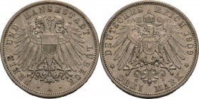 Lübeck
 3 Mark 1909 A Jaeger 82 Sehr schön-vorzüglich