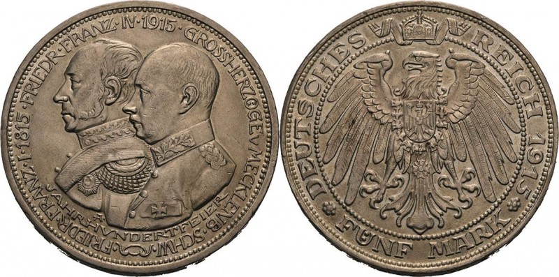Mecklenburg-Schwerin
Friedrich Franz IV. 1897-1918 5 Mark 1915 A Jahrhundertfei...