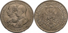 Mecklenburg-Schwerin
Friedrich Franz IV. 1897-1918 5 Mark 1915 A Jahrhundertfeier Jaeger 89 Fassungsspuren, fast vorzüglich