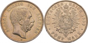 Sachsen
Albert 1873-1902 5 Mark 1889 E Jaeger 122 Seltener Jahrgang. Sehr schön