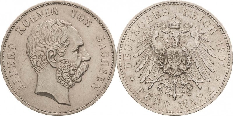 Sachsen
Albert 1873-1902 5 Mark 1901 E Jaeger 125 Berieben, fast vorzüglich