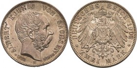 Sachsen
Albert 1873-1902 2 Mark 1902 E Auf seinen Tod Jaeger 127 Fast Stempelglanz