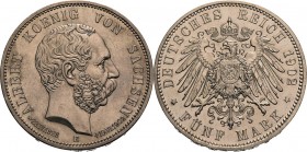 Sachsen
Albert 1873-1902 5 Mark 1902 E Auf seinen Tod Jaeger 128 Vorzüglich-prägefrisch