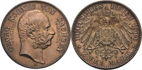 Sachsen
Georg 1902-1904 2 Mark 1904 E Auf seinen Tod Jaeger 132 Feine Patina, Stempelglanz