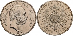 Sachsen
Georg 1902-1904 5 Mark 1904 E Auf seinen Tod Jaeger 133 Fast vorzüglich/fast Stempelglanz