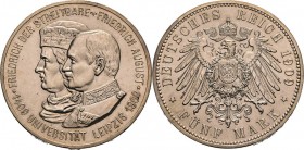 Sachsen
Friedrich August III. 1904-1918 5 Mark 1909 (E) Universität Leipzig Jaeger 139 Vorzüglich-Stempelglanz