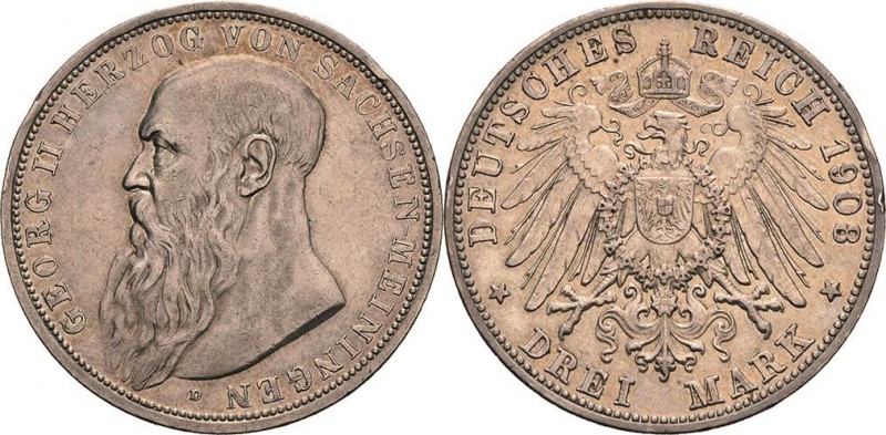 Sachsen-Meiningen
Georg II. 1866-1914 3 Mark 1908 D Jaeger 152 Randfehler, sehr...