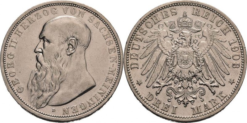 Sachsen-Meiningen
Georg II. 1866-1914 3 Mark 1908 D Jaeger 152 Kl. Randfehler, ...