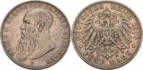 Sachsen-Meiningen
Georg II. 1866-1914 5 Mark 1908 D Kurzer Bart Jaeger 153 b Fast sehr schön/sehr schön
