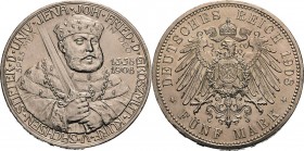 Sachsen-Weimar-Eisenach
Wilhelm Ernst 1901-1918 5 Mark 1908 (A) Universität Jena Jaeger 161 Randfehler, vorzüglich-Stempelglanz