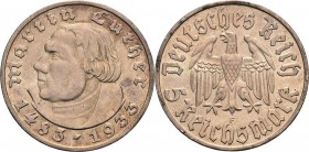 Gedenkausgaben
 5 Reichsmark 1933 F Luther Jaeger 353 Fast vorzüglich/vorzüglich