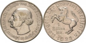 Westfalen
 1 Billion Mark 1923. Freiherr vom Stein Jaeger N 28 Selten. Leicht bearbeitet, sehr schön-vorzüglich