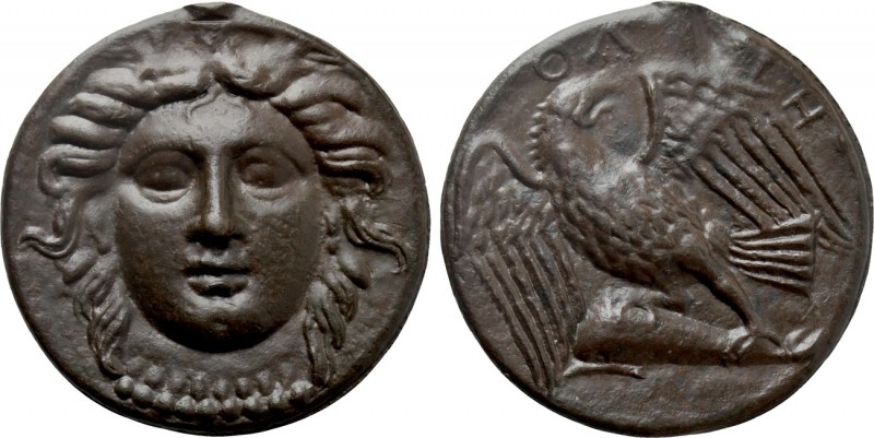 SKYTHIA. Olbia. Cast Ae (Circa 375-330 BC).

Obv: Head of Demeter facing, wear...