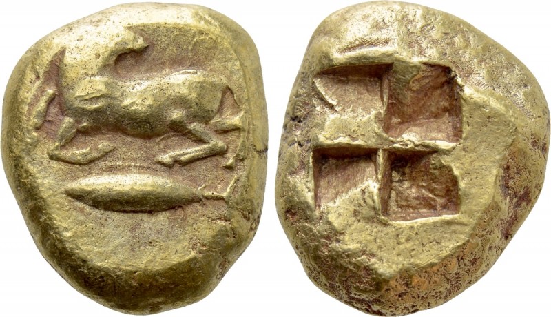 MYSIA. Kyzikos. EL Stater (Circa 550-450 BC).

Obv: Ram kneeling left, head re...