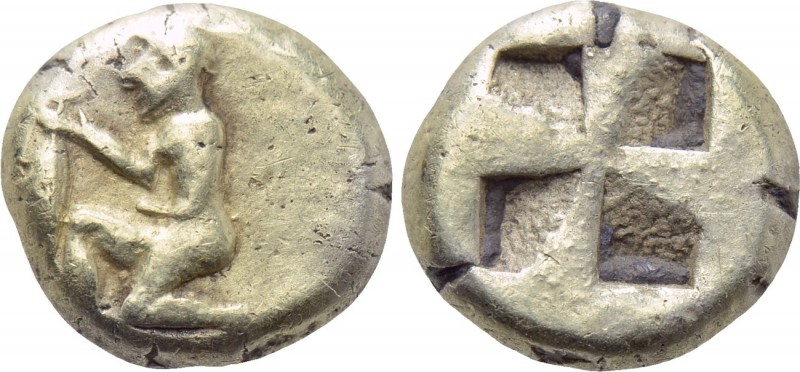 MYSIA. Kyzikos. EL Hekte (Circa 500-450 BC). 

Obv: Nude male kneeling left, h...