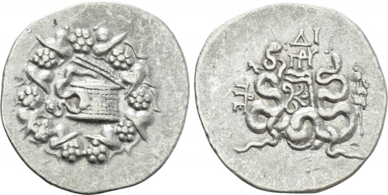 MYSIA. Pergamon. Cistophor (Circa 166-67 BC). 

Obv: Cista mystica with serpen...