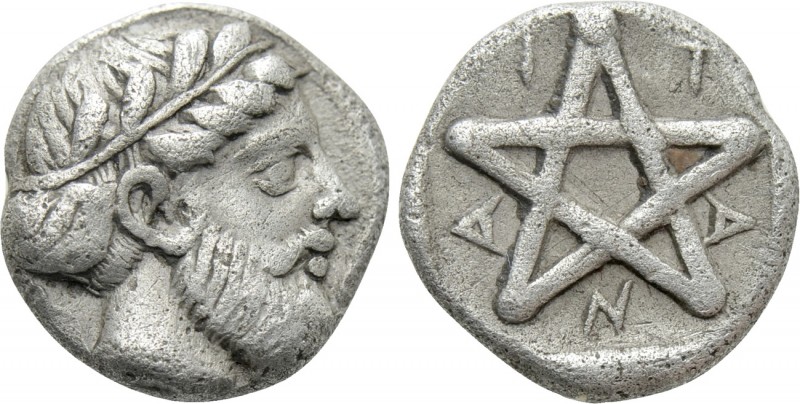 MYSIA. Pitane. Diobol (4th-3rd centuries BC).

Obv: Laureate head of Zeus righ...