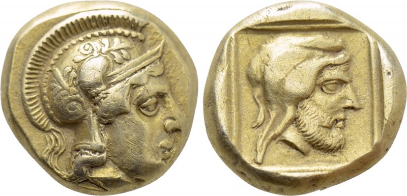LESBOS. Mytilene. EL Hekte (Circa 412-378 BC).

Obv: Helmeted head of Athena r...