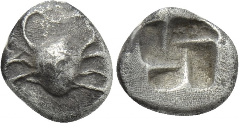 CARIA. Kos. Hemiobol (Circa 500-480 BC). 

Obv: Crab.
Rev: Quadripartite incu...