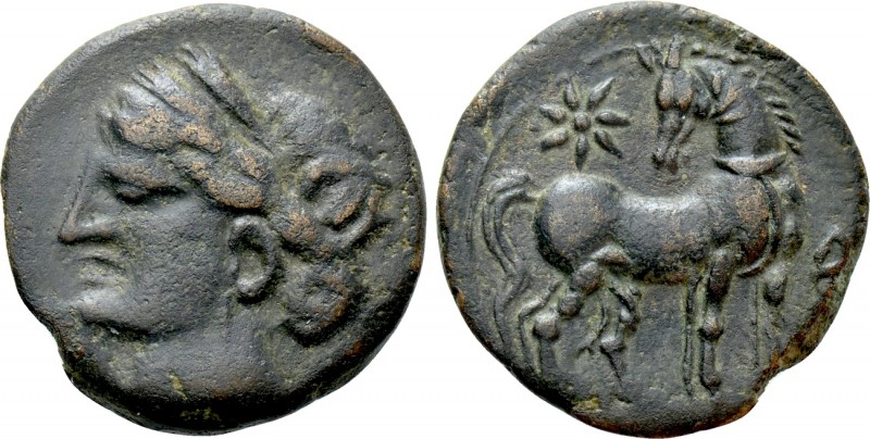 CARTHAGE. Second Punic War. Ae (Circa 215-201 BC).

Obv: Head of Tanit left, w...