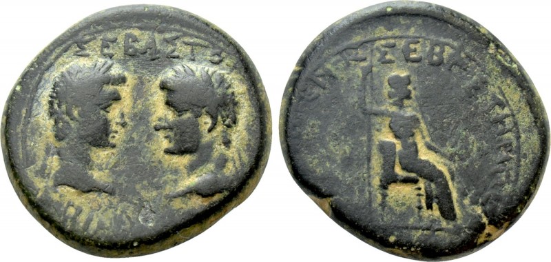 MYSIA. Pergamum. Tiberius with Augustus and Livia (14-37). Ae. Poppaeus, procons...