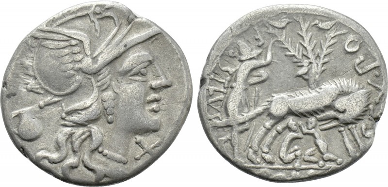S. POMPEIUS FAUSTULUS. Denarius (137 BC). Rome. 

Obv: Helmeted head of Roma r...