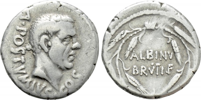 ALBINUS BRUTI F. Denarius (48 BC). Rome. 

Obv: A POSTVMIVS COS. 
Bare head o...