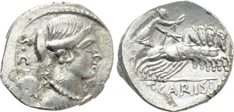 T. CARISIUS. Denarius (46 BC). Rome. 

Obv: S C. 
Draped and winged bust of V...