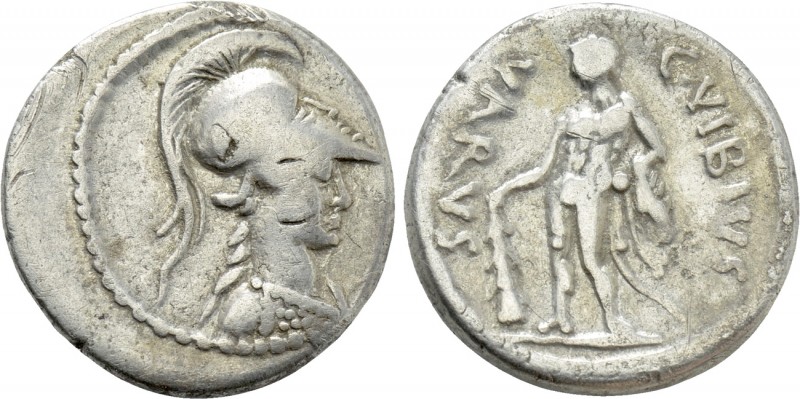 C. VIBIUS VARUS. Denarius (42 BC). Rome. 

Obv: Helmeted bust of Minerva right...