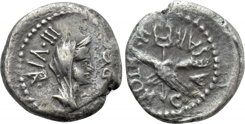 OCTAVIAN. Quinarius (Late 40-early 39 BC). Military mint travelling with Octavia...