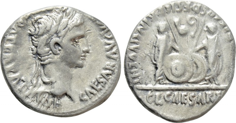 AUGUSTUS (27 BC-14 AD). Denarius. Lugdunum. 

Obv: CAESAR AVGVSTVS DIVI F PATE...