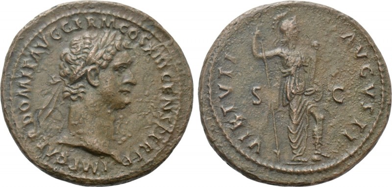DOMITIAN (81-96). As. Rome. 

Obv: IMP CAES DOMIT AVG GERM COS XIII CENS PER P...