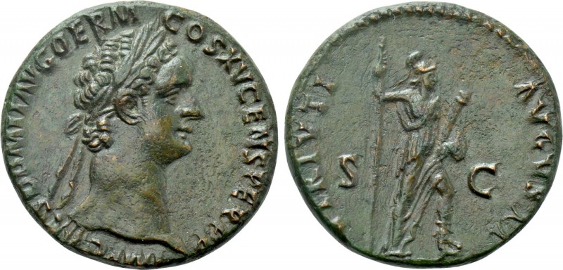 DOMITIAN (81-96). As. Rome. 

Obv: IMP CAES DOMIT AVG GERM COS XV CENS PER P P...