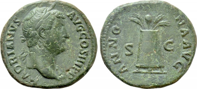 HADRIAN (117-138). As. Rome. 

Obv: HADRIANVS AVG COS III P P. 
Laureate head...