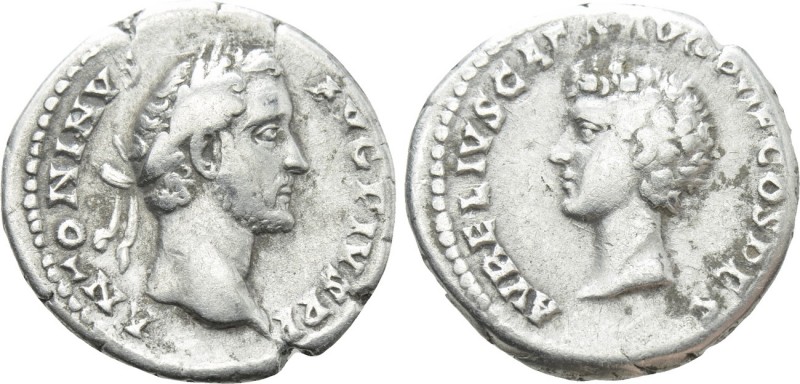 ANTONINUS PIUS with MARCUS AURELIUS as Caesar (138-161). Denarius. Rome. 

Obv...