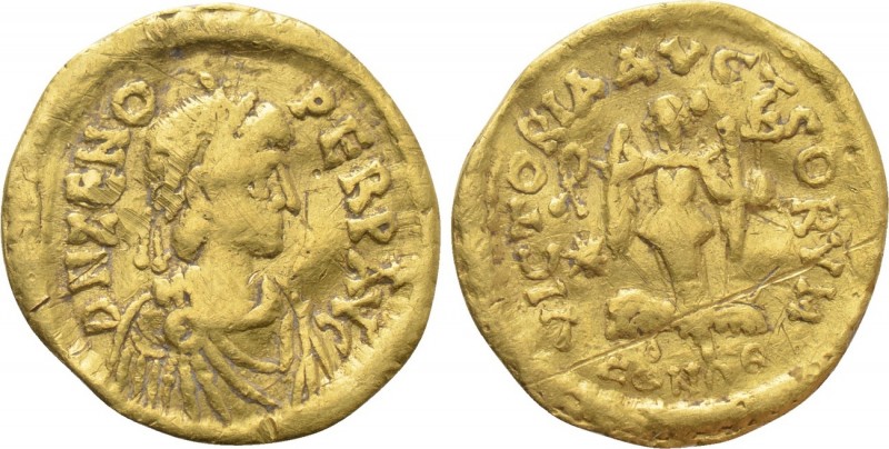 ZENO (474-491). GOLD Tremissis. Constantinople. 

Obv: D N ZENO PERP AVG. 
Di...