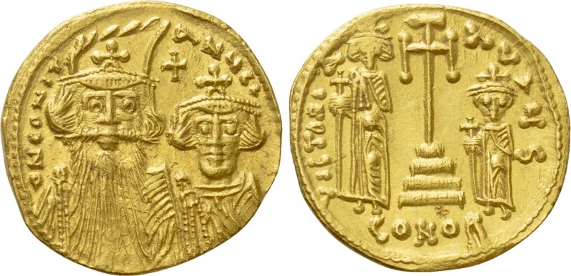 CONSTANS II with CONSTANTINE IV, HERACLIUS and TIBERIUS (641-668). GOLD Solidus....