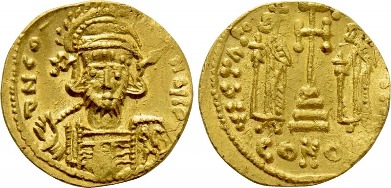 CONSTANTINE IV POGONATUS with HERACLIUS and TIBERIUS (668-685). GOLD Solidus. Co...