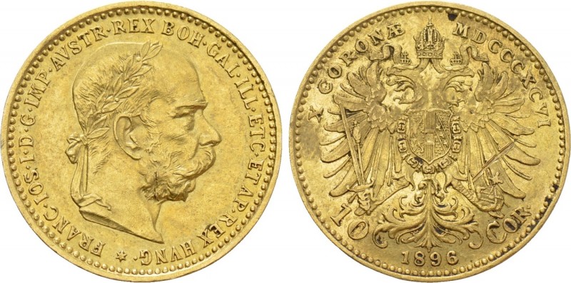 AUSTRIA. Franz Joseph I (1848-1916). GOLD 10 Corona (1896). Wien (Vienna). 

O...